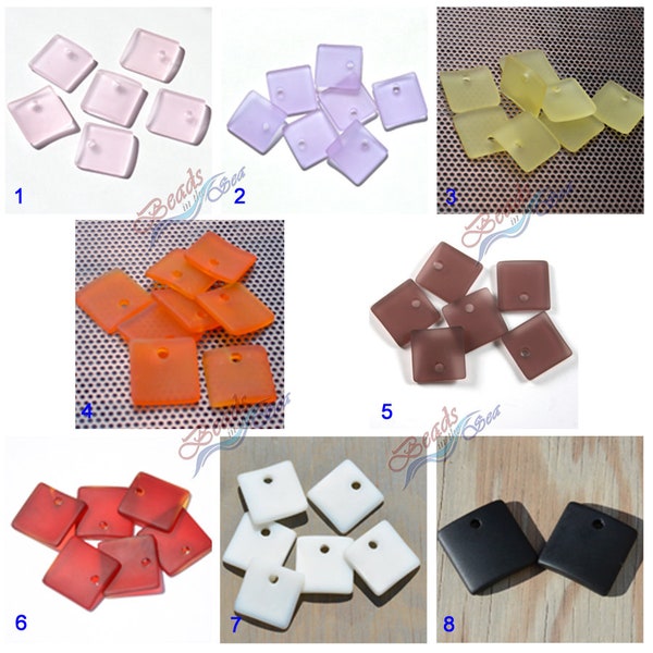 Sea Glass Square SM (18x18mm) Rainbow Concave Square Recycled Sea glass Style Pendants Jewelry Making Supply