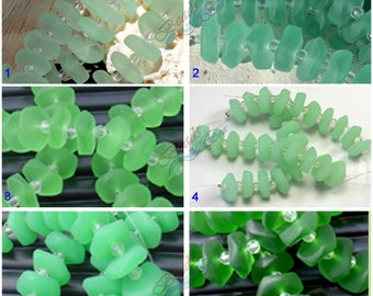 Green Sea Glass Button Freeform 10pcs (14x5mm) Wavy Rondelle Cultured Sea Glass~Jewelry Making Supply~Beach Glass Beads- 4"