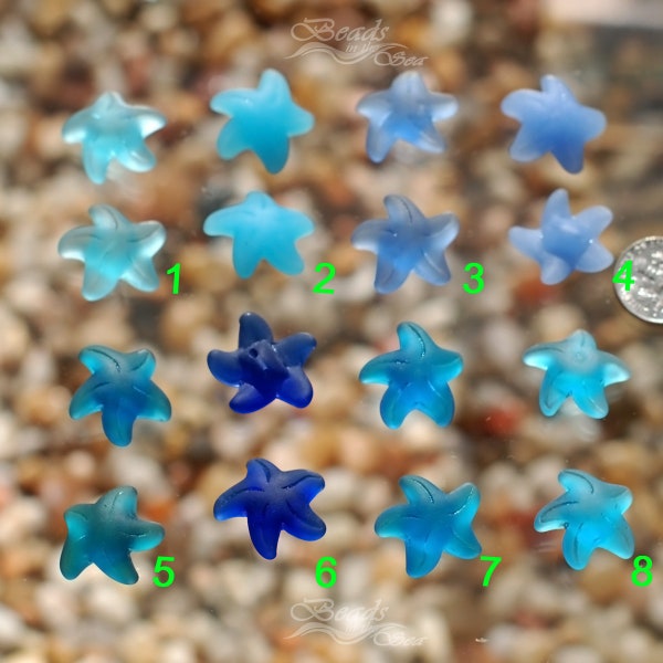 Sea Glass Mini Starfish 2pcs (20mm) Blue~Jewelry Making Supply~Cultured Sea Glass Beach Glass Pendants Beads