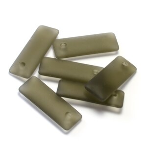 Sea Glass Rectangle 2pcs (32x12mm) Puffed Black White~Jewelry Making Supply~cultured Sea Glass Beach Glass Pendants