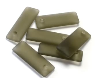 Sea Glass Rectangle 2pcs (32x12mm) Puffed Black White~Jewelry Making Supply~cultured Sea Glass Beach Glass Pendants