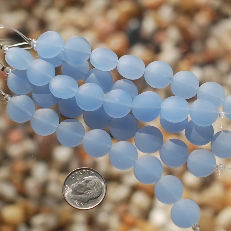 Sea Glass Coin 12mm Blue Coin Puffed Cultured Sea Glass Jewelry Making BeadsBeach Glass Beads 5. Lt Sky Blue(OPQ)