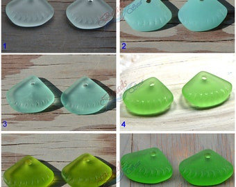 Triangle Ridged Green 2pcs (24X20mm)  Earring Size Cultured Sea Glass Beach Glass Pendant Bead