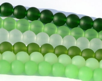 10mm Green Round 6x8" (126 Beads) Mixed Lot Assorted Colors Shamrock peridot seafoam Cultured Sea Beach Glass ~Jewelry Making Supply