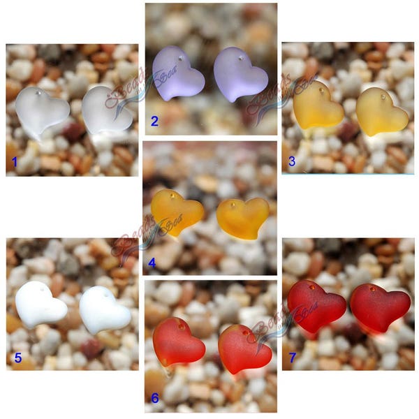 Sea Glass Heart Rainbow SM  2pcs (18mm) Heart Puffed Cultured Sea Glass Beads~Jewelry Making Beads~Beach Glass Pendant Beads~ More Colors