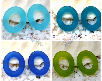 Oval Ring Fat (26X22mm)  2pcs Cultured Sea glass Beads ~Jewelry Making Supply~Beach Glass Pendants