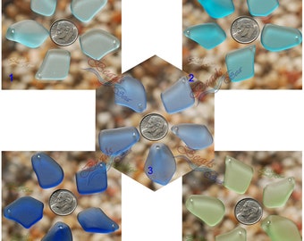 Sea Glass Pendants 5pc/5pairs Blue/Green (LG Freeform Gradient Mix) -  (13-20X24-28mm) Cultured Sea Glass  Beads