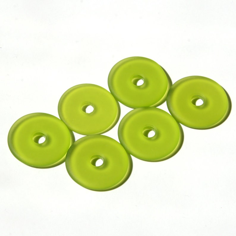 Sea Glass Donuts Small Green 25mm Earring Size Beading Supply Cultured Sea Glass Beach Glass Pendant Beads image 7