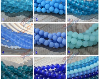 More Color~ 21 pcs (10mm)  Blue Round ~ Jewelry Making Supply~ Cultured Sea Glass Beads Beach Glass Beads- 8"