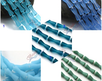 Glass Beads Bamboo 9pcs (22X8mm) Blue Hour Glass Sand Glass Cultured Sea Glass Beach Glass Beads