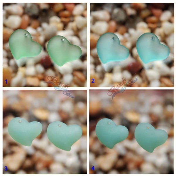 Sea Glass Heart Blue SM  2pcs (18mm) Heart Puffed Cultured Sea Glass Beads~Jewelry Making Beads~Beach Glass Pendant Beads~ More Colors