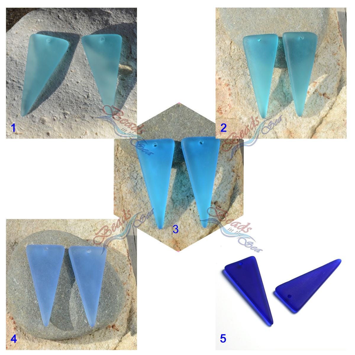 Frosted Sea Glass Shield Pendant Beads – You Pick Color! Matte Finish, 2 Pieces - View #6