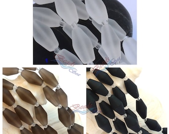 Sea Glass Bicone 11pcs (16X8mm) Black White Cultured Sea Glass ~Jewelry Making Supply~Beach Glass Beads - 8"