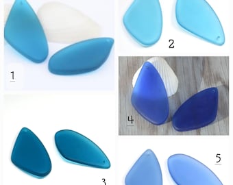 1PC (50X22mm) Large Blue Concaved Sundial Recycled Sea Glass Pendant - 1 Piece