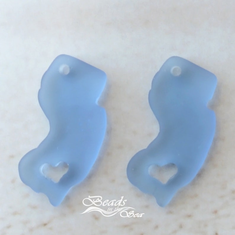 Sea Glass Small NJ 2pcs 27x14 mm State CharmI Heart New Jersey Exclusive Cultured Sea glass Beach Glass Beads 2. Sky Blue