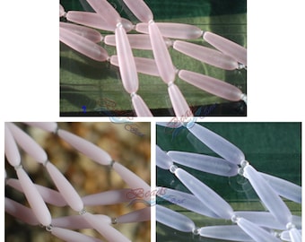 Sea Glass Beads 5pcs (38X8mm) Pink Periwinkle Long Teardrop Round  Cultured Sea Glass Beach Glass Beads