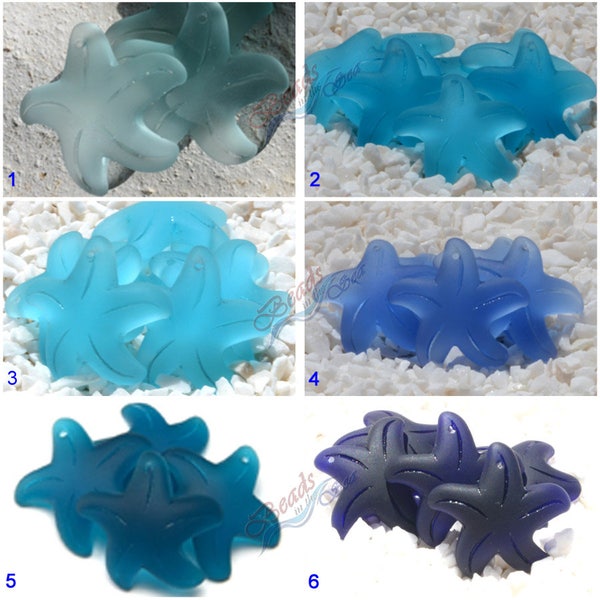 Sea Glass LG Top Front Drilled Blue 1pc (32mm) Starfish Cultured Sea Glass ~Sea Life Beads~Beach Glass Pendant Bead