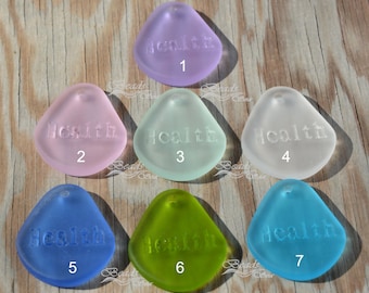 More Colors 1pc (35X28mm) Flat Freeform w/Engraved/Etched HEALTH ~Supply~ Inspirational Cultured Sea Glass Beach Glass Necklace Pendant