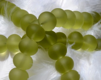 Sea Glass Rondelle Green 19pcs (14X11mm) Cultured Sea Glass~Jewelry Making Supply~Beach Glass Beads - 8"