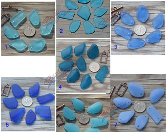 Sea Glass 6pcs Blue 2-Hole 1 Inch Flat Freeform Links Connectors Mixed Shapes (13-22X24-29mm) Jewelry Making Cultured Sea Glass Pendants