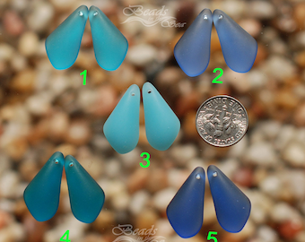 Sea Glass Drop Blue 2pcs (24x12mm) Cultured Sea Glass~Jewelry Making Beads~Beach Glass Pendant Beads