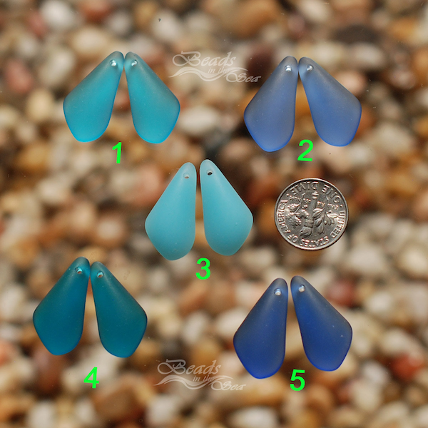 Sea Glass Drop Blue 2pcs (24x12mm) Cultured Sea Glass~Jewelry Making Beads~Beach Glass Pendant Beads