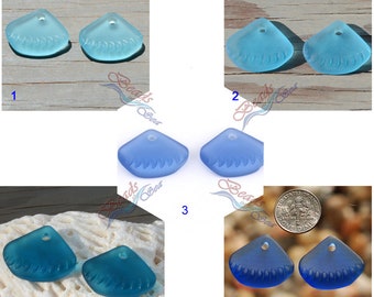 Triangle Ridged Blue 2PCS (24X20mm) Earring Size Cultured Sea Glass Beach Glass Pendant Beads
