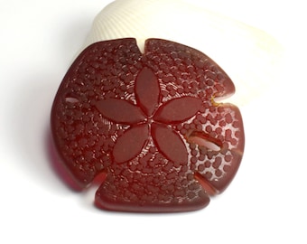 1 pc (40X35mm) LG Cherry Red Sand Dollar 2-hole Cultured Sea Glass Beach Glass Pendant Beads - 2 Pieces