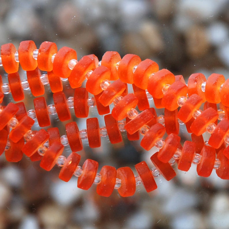 Sea Glass Heishi Button 36pcs 8 9x3mm Spacer Cultured Sea Glass Beach Glass Beads