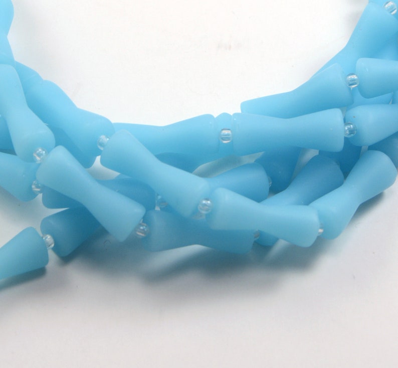 Glass Beads Bamboo 9pcs 22X8mm Blue Hour Glass Sand Glass Cultured Sea Glass Beach Glass Beads 4. Blue Opal (OPQ)