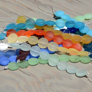Sea Glass Coin 12mm Blue Coin Puffed Cultured Sea Glass Jewelry Making BeadsBeach Glass Beads image 10