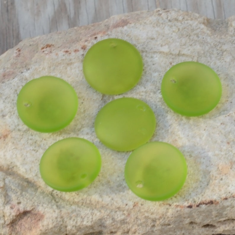 Mini Concaved Coin 18mm Green 2pcs Cultured Sea GlassJewelry Making SupplyBeach Glass Pendants 5. Olive Green