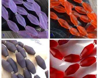 Sea Glass Bicone Rainbow 11PC (16X8mm) Cultured Sea Glass ~Jewelry Making Supply~Beach Glass Beads - 8"