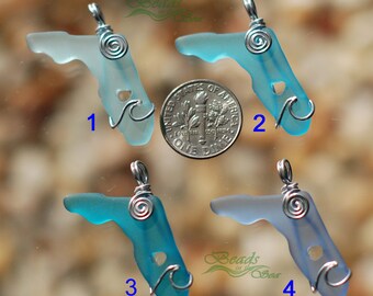 Jack Wire-wrapping Collections 1pc Small FL 28x26mm Blue Exclusive Wire wrapped with rolling wave small Florida Map Charm