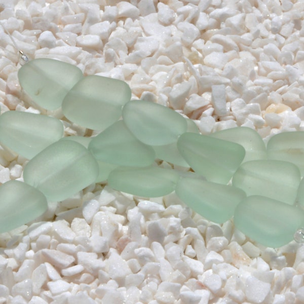 6PCs (14X14mm) SeaFoam Green Light Freeform Cultured Sea Glass Beach Glass Beads - 4" (6pcs/strand)