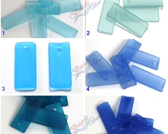 Sea Glass Rectangle Thin 2/4pcs (34X14mm) Blue Thin Rectangle Curved Cultured Sea Glass Beach Glass Pendants