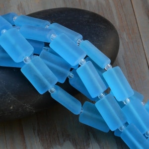 PILLOW Rectangle Blue 12PCs 14X10mm Cultured Sea GlassJewelry Making SupplyBeach Glass Beads 8 画像 3