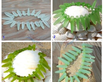 Tusk Green 20pcs (20-25x6mm) Cultured Drilled Sea Glass~Jewelry Making Supply~Beach Glass Beads - 7.5"