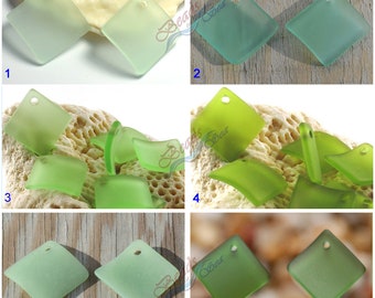 Sea Glass Pendants (22mm) Green Large Curved Diamond Square Sea glass Making Jewelry Supply Beach Glass Pendant