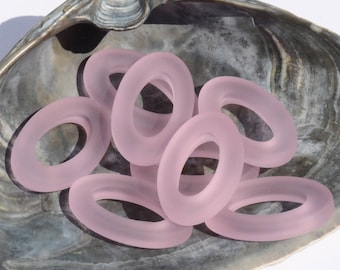 More Color~2pcs (31x20mm) LG Rainbow Oval Ring Cultured Sea glass Beads~Jewelry Making Supply~Beach glass Pendants