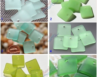 Sea Glass Square SM  (18x18mm) Green Concave Square Recycled Jewelry Making Supply Cultured Sea glass Pendants