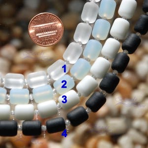 Sea Glass Med Barrel Black/White 17pcs (10x8mm) Sea Glass Nugget Coral ~ Sea Glass Beads~ Cultured Sea Glass Beach Glass Beads - 8&quot;