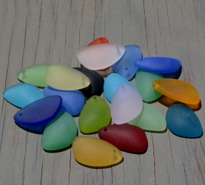 Sea Glass Mini Drop Green 2pcs 24x12mm Cultured Sea GlassJewelry Making BeadsBeach Glass Pendant Beads image 7