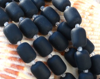 13PC (13x10mm) LG Barrel Nugget Black Cultured Sea Glass Beach Glass Beads - 8"