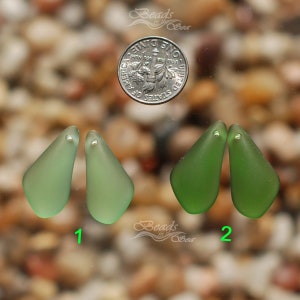 Sea Glass Mini Drop Green 2pcs 24x12mm Cultured Sea GlassJewelry Making BeadsBeach Glass Pendant Beads image 1