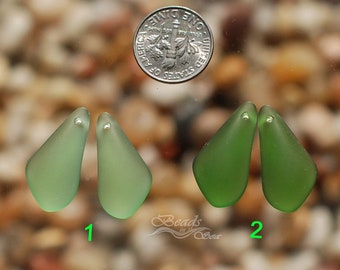 Sea Glass Mini Drop Green 2pcs (24x12mm) Cultured Sea Glass~Jewelry Making Beads~Beach Glass Pendant Beads