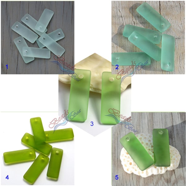 Sea Glass Rectangle Puffed Green 2pcs (32x12mm)  Recycled Cultured Sea Glass~ Jewelry Making Supply~Sea Glass Pendant Beads