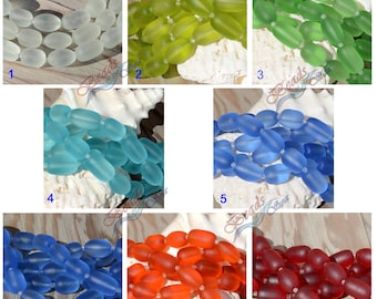 Sea Glass LG Barrel Nugget 11pc (16-20x12mm) Verre de mer cultivé ~ Fourniture de bijoux ~ Perles de verre de plage - 8 »