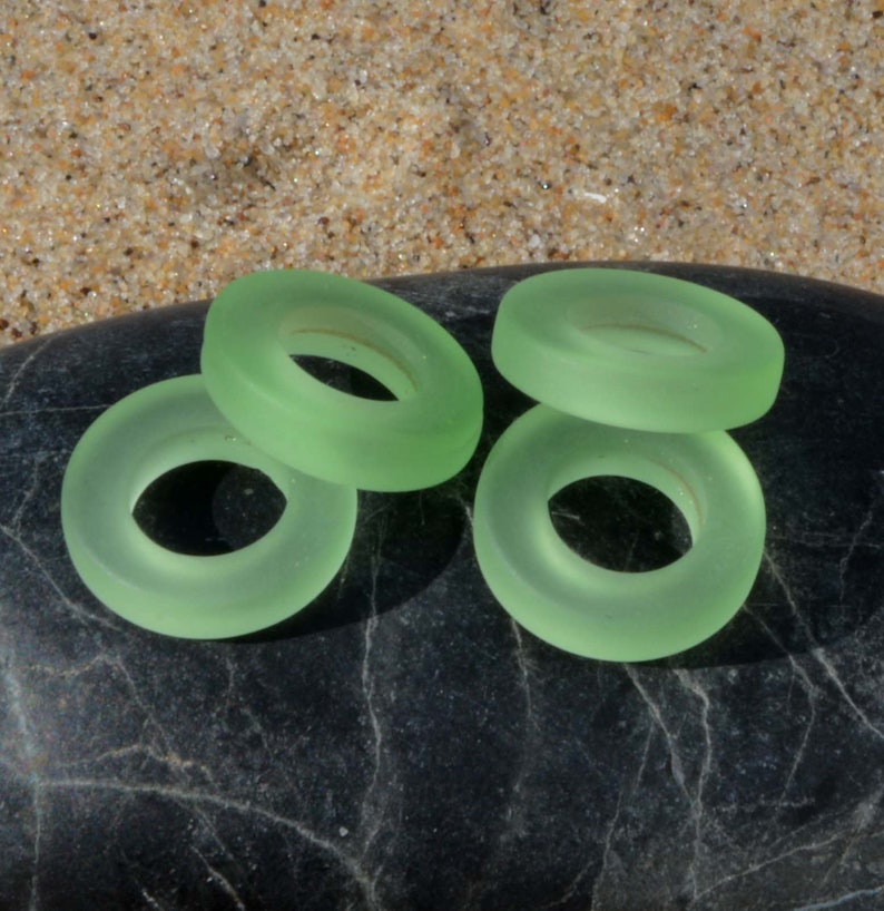 Sea glass beach glass 12mm Circle Rings Green 2pc Bottle-neck Style Rings Connector Cultured Sea Glass Pendants 2. Peridot