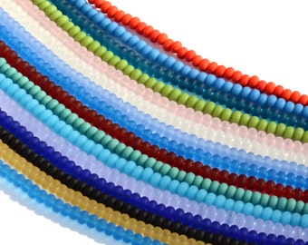 Sea Glass Rondelle Mini 68PCs (4X3mm) Cultured Sea Glass ~ Drilled Beach Glass Beads~ Jewelry Making Beads-  8"~ More  Colors